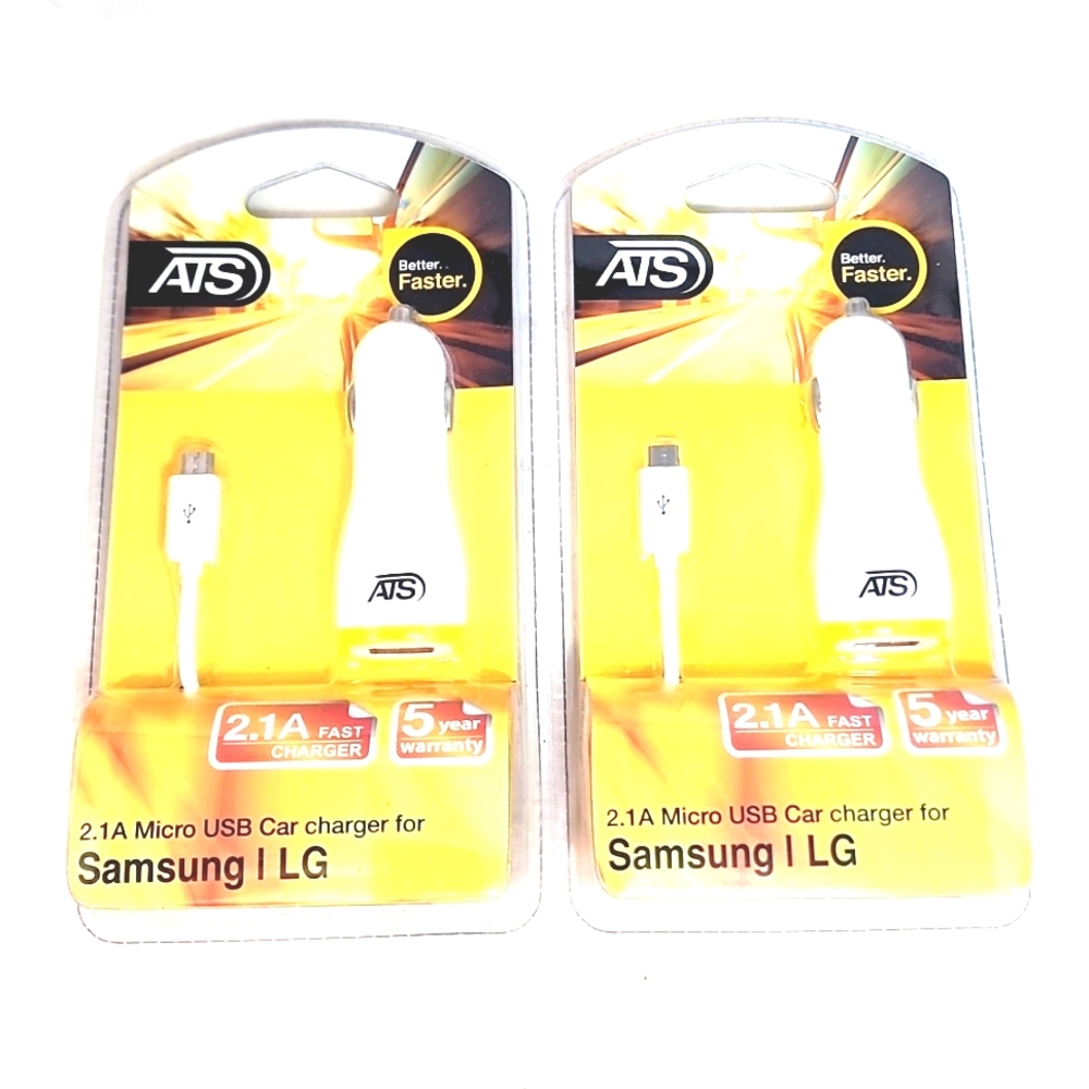 LOT of 2pc 2.1A Micro USB Car Charger fits all android phones
